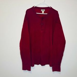 Vintage LL Bean Mens XL Long Sleeve Henley Collar Wool Blend Thermal Shirt Red